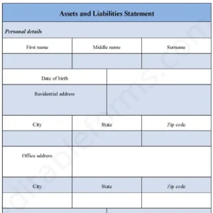 Assets and Liabilities Statement Fillable PDF Form