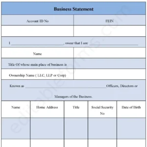 Business Statement Fillable PDF Form