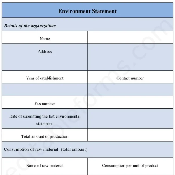 Environment Statement Fillable PDF Form