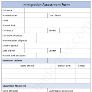 Immigration Assessment Fillable PDF Form