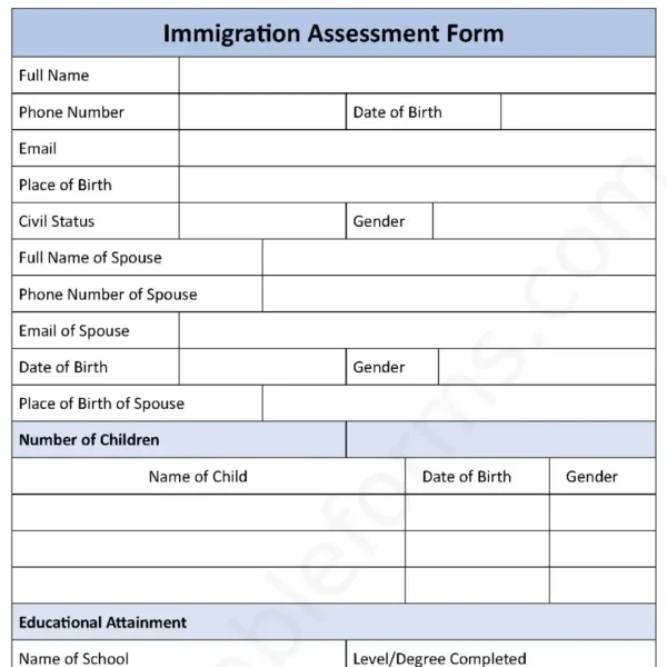 Immigration Assessment Fillable PDF Form