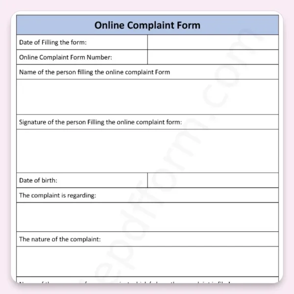 Online Complaint Fillable PDF Form