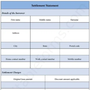 Settlement Statement Fillable PDF Form