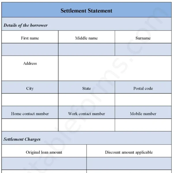 Settlement Statement Fillable PDF Form