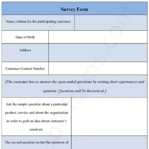 Survey Form Format Fillable PDF Form