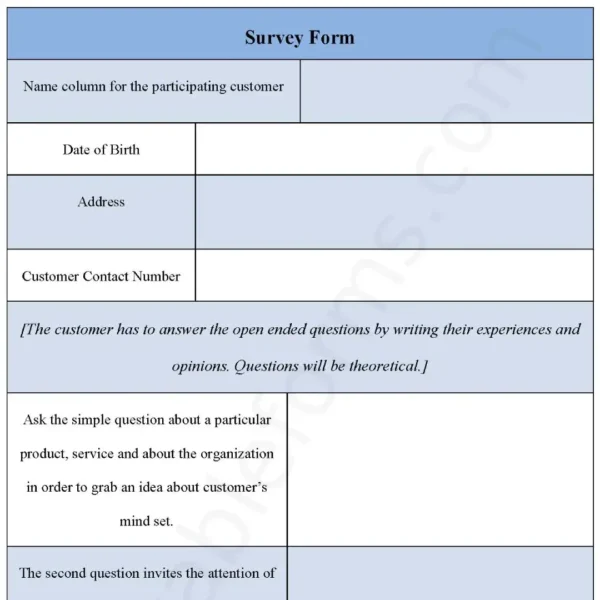 Survey Form Format Fillable PDF Form