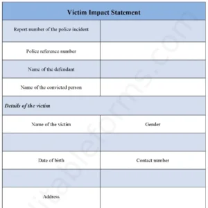 Victim Impact Statement Fillable PDF Form