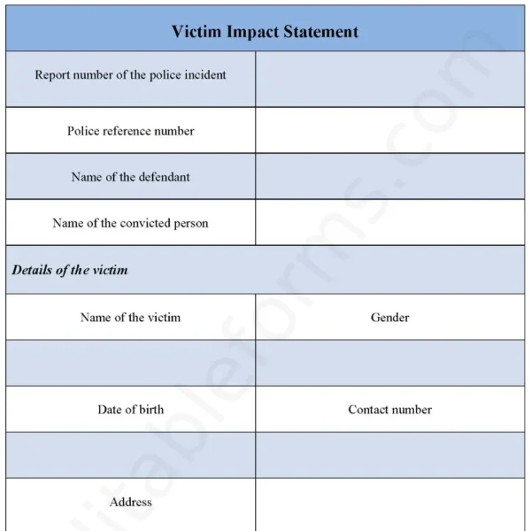 Victim Impact Statement Fillable PDF Form