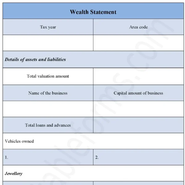 Wealth Statement Fillable PDF From