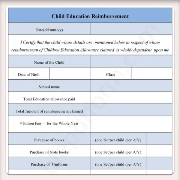 Children Education Reimbursement Fillable PDF Form