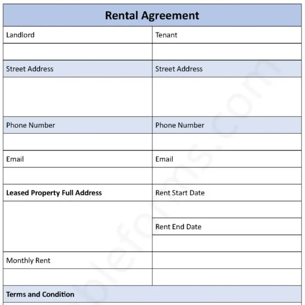 Basic Rental Agreement Fillable PDF Form