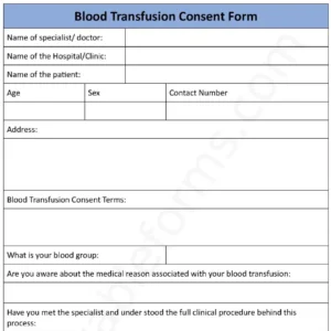 Blood Transfusion Consent Fillable PDF Form