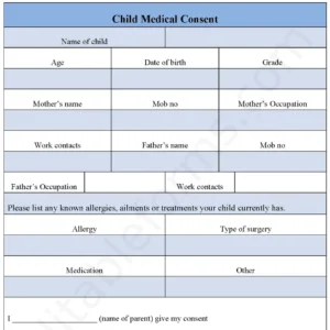 Child Medical Consent Fillable PDF Form