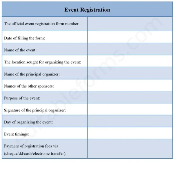 Event Registration Fillable PDF Form