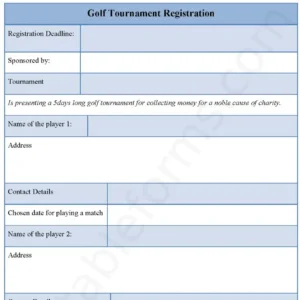 Golf Tournament Registration Fillable PDF Form