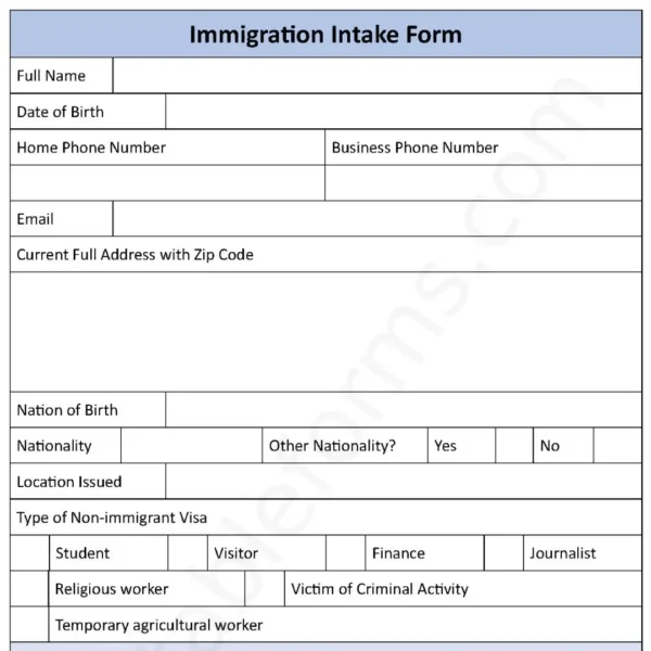 Immigration Intake Fillable PDF Form