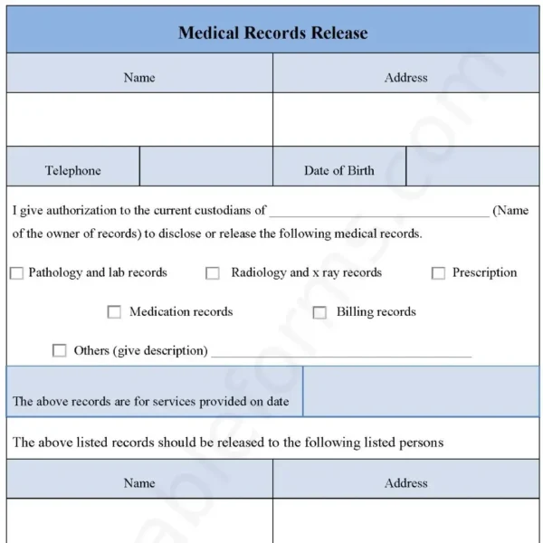 Medical Records Release Fillable PDF Form