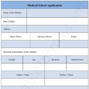 Medical School Application Fillable PDF Form