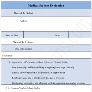 Medical Student Evaluation Fillable PDF Form