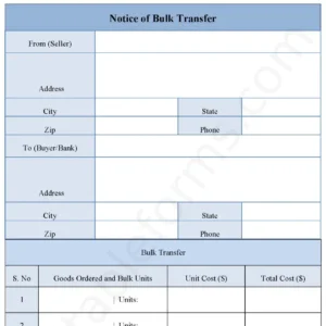 Notice of Bulk Transfer Fillable PDF Form