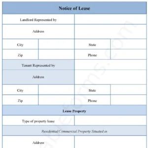 Notice of Lease Fillable PDF Form