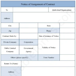 Notice of Assignment of Contract Fillable PDF Form