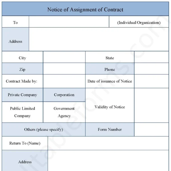 Notice of Assignment of Contract Fillable PDF Form