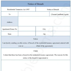 Notice of Breach Fillable PDF Fillable PDF Form