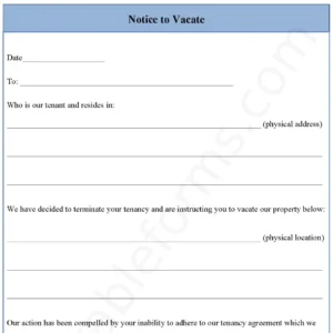 Notice to Vacate Fillable PDF Form