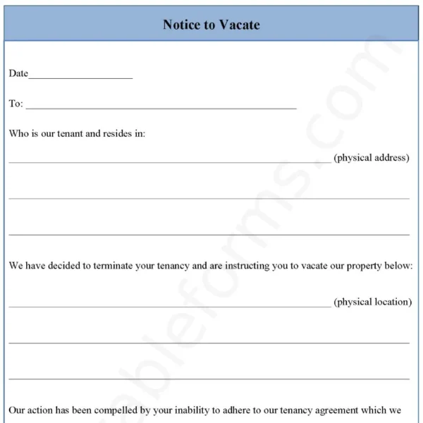 Notice to Vacate Fillable PDF Form