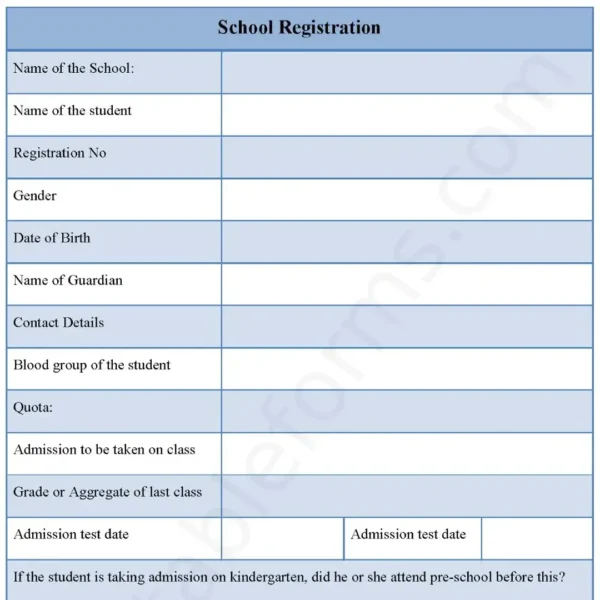 School Registration Fillable PDF Form