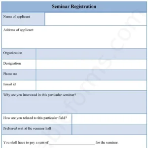 Seminar Registration Fillable PDF Form