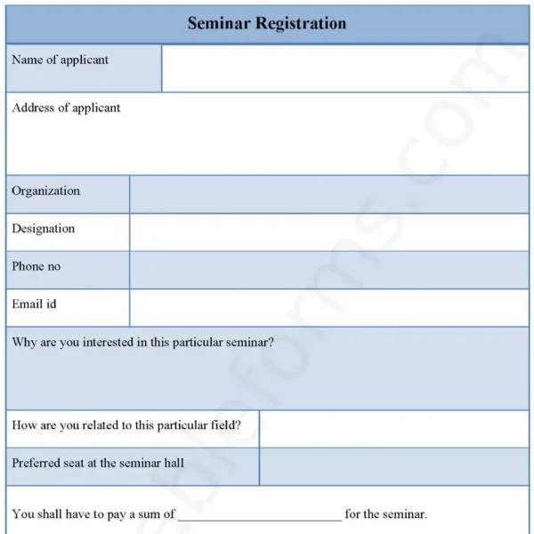 Seminar Registration Fillable PDF Form