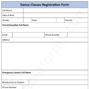 Dance Classes Registration Fillable PDF Form