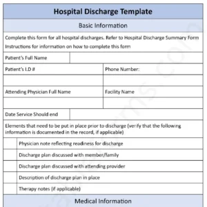 Hospital Discharge Fillable PDF Form