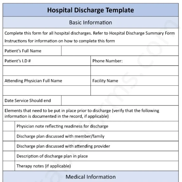 Hospital Discharge Fillable PDF Form