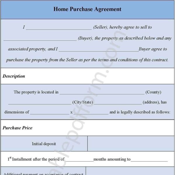 Home Purchase Agreement Fillable PDF Form