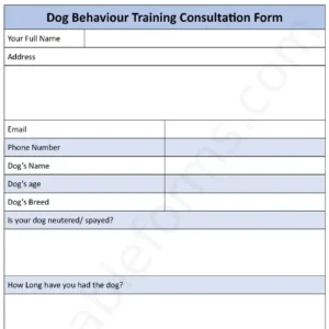 Dog Behavior Training Consultation Fillable PDF Form