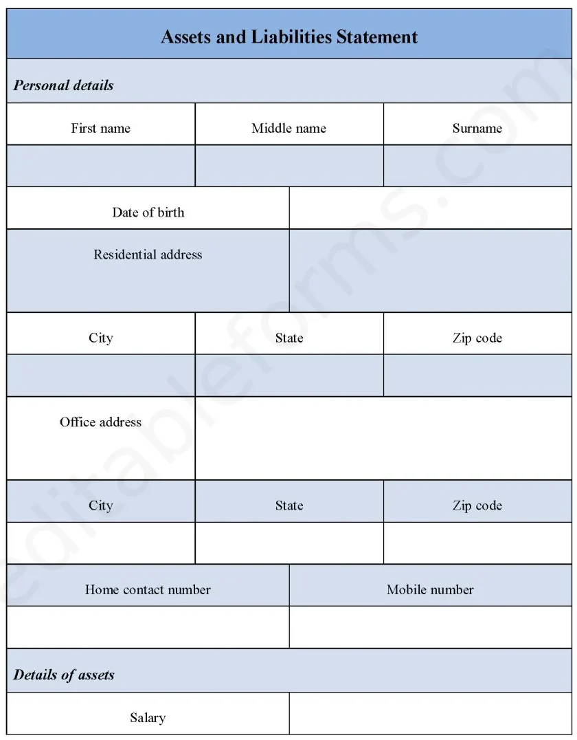 Assets and Liabilities Statement Form