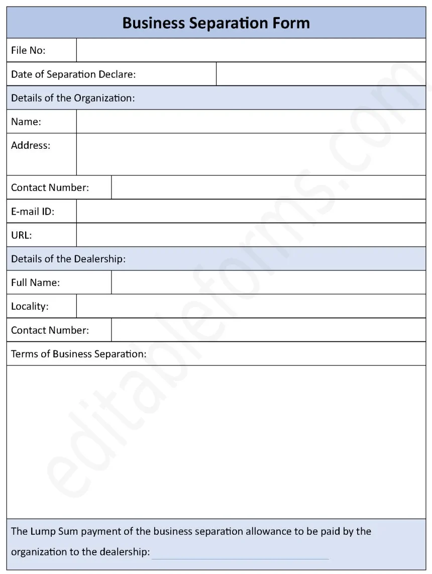 Business Separation Fillable PDF Form