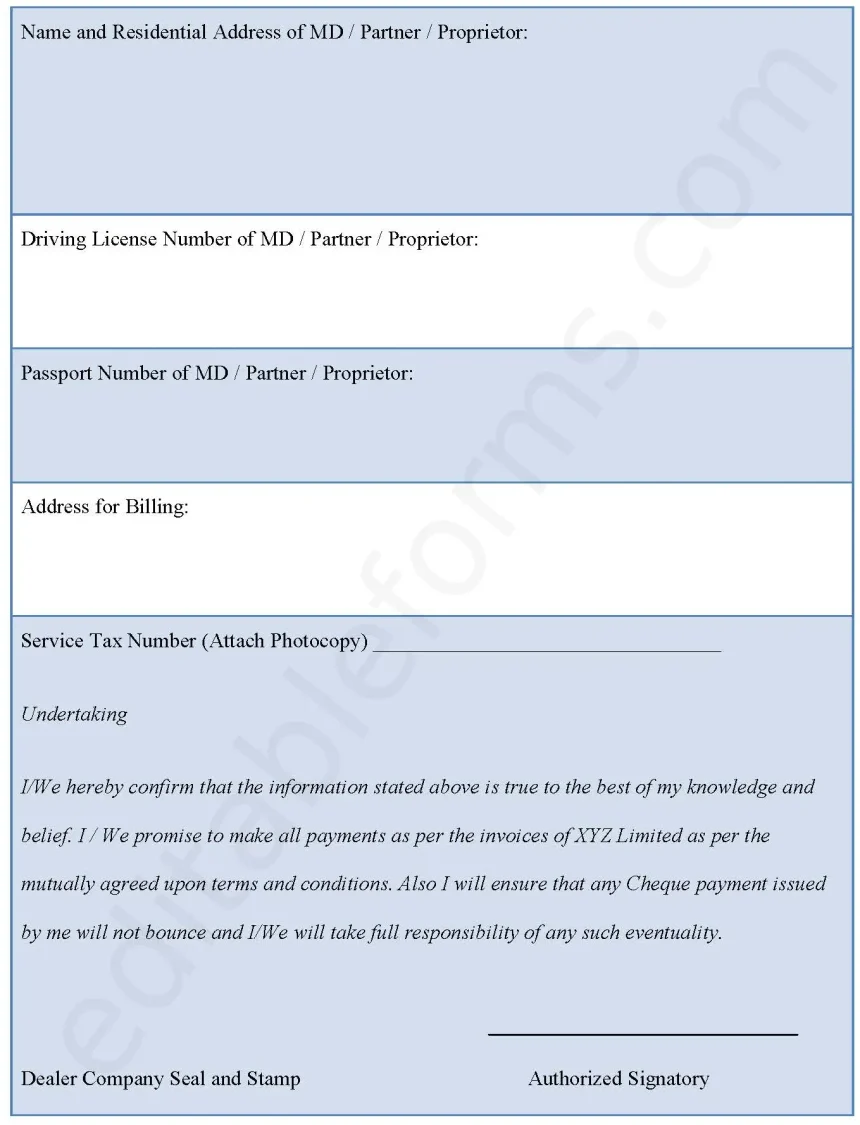 Dealer Registration Fillable PDF Form