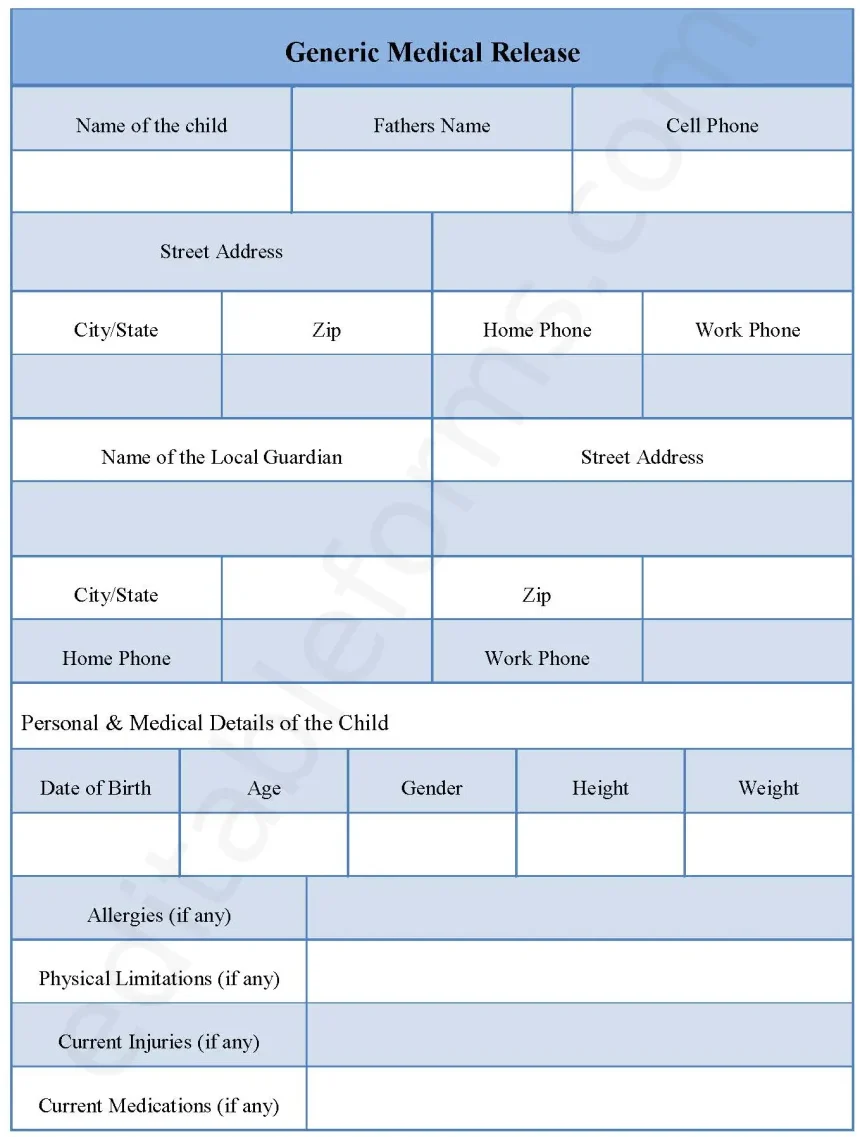 Generic Medical Release Form