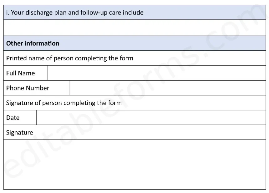 Hospital Discharge Fillable PDF Form