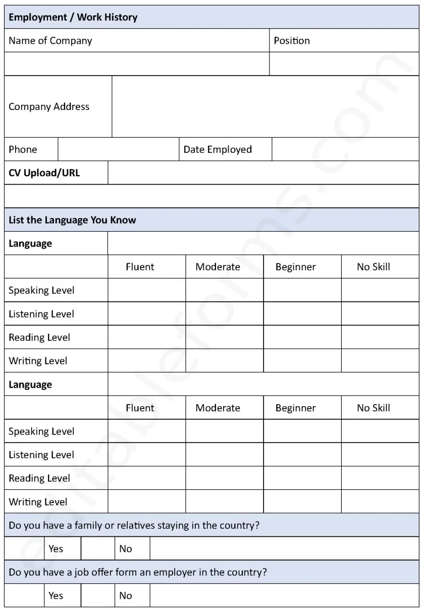 Immigration Assessment Fillable PDF Form