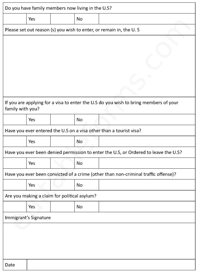 Immigration Intake Fillable PDF Form