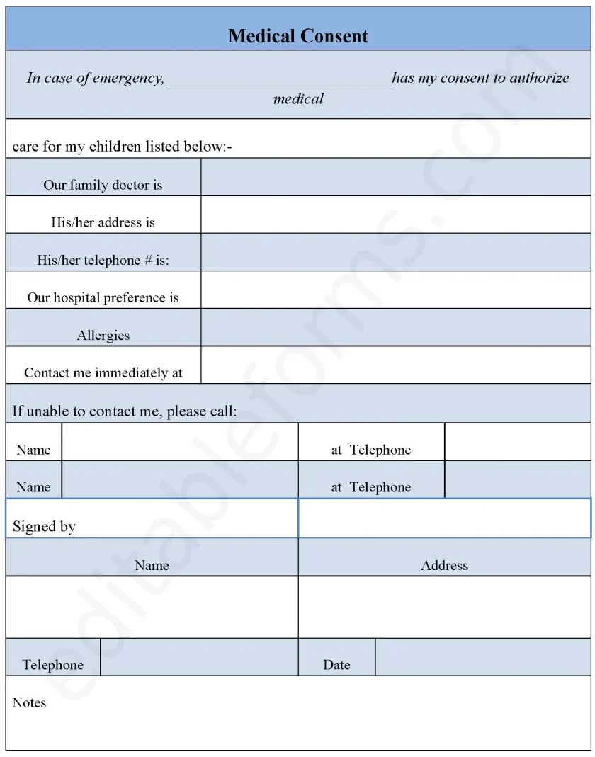 Medical Consent Fillable PDF Form