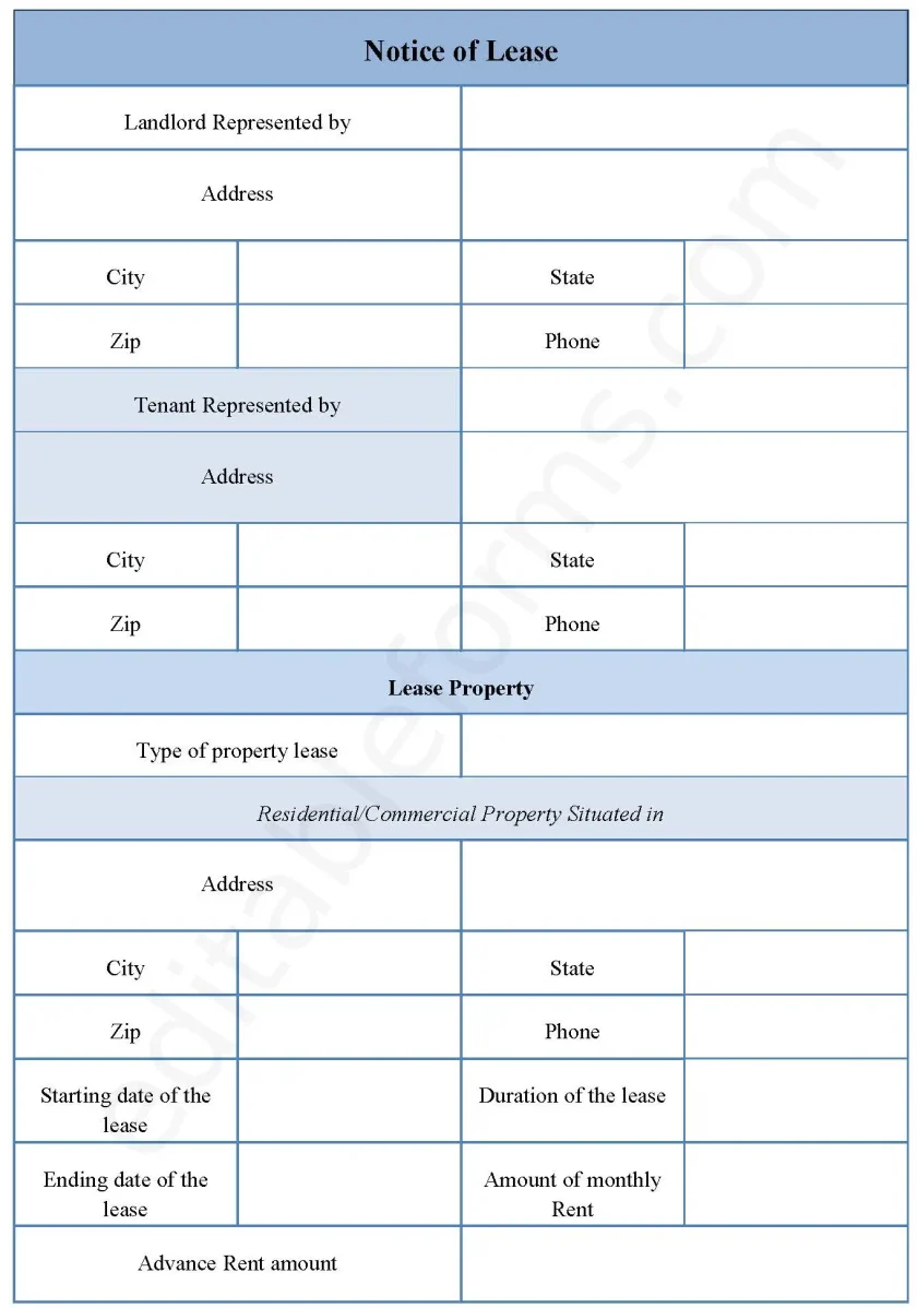 Notice of Lease Fillable PDF Form