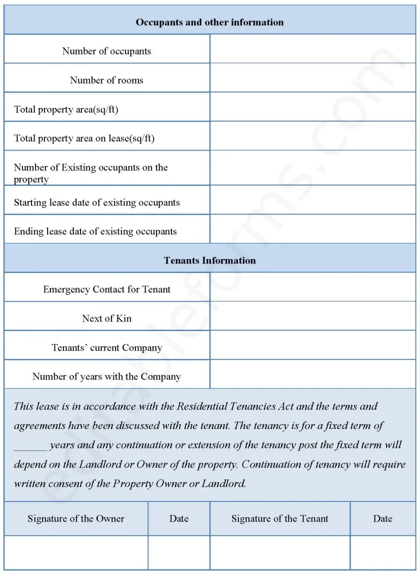 Notice of Lease Fillable PDF Form