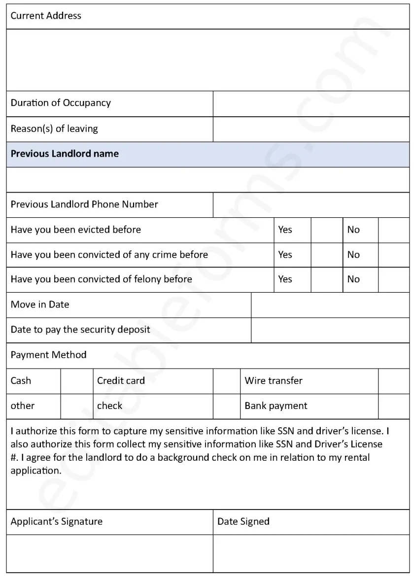 Residential Rental Application Fillable PDF Form