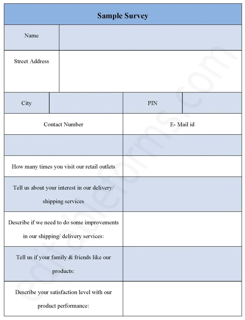 Sample survey Fillable PDF Form